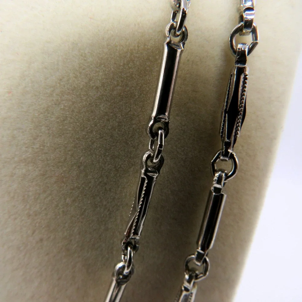 Vintage Silver Tone Alternating Bar Station Chain Necklace 48 Inch Long Opera